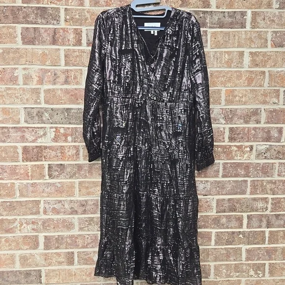 BA&SH Sophie metallic fil coupé silk-blend georgette midi dress Size XS